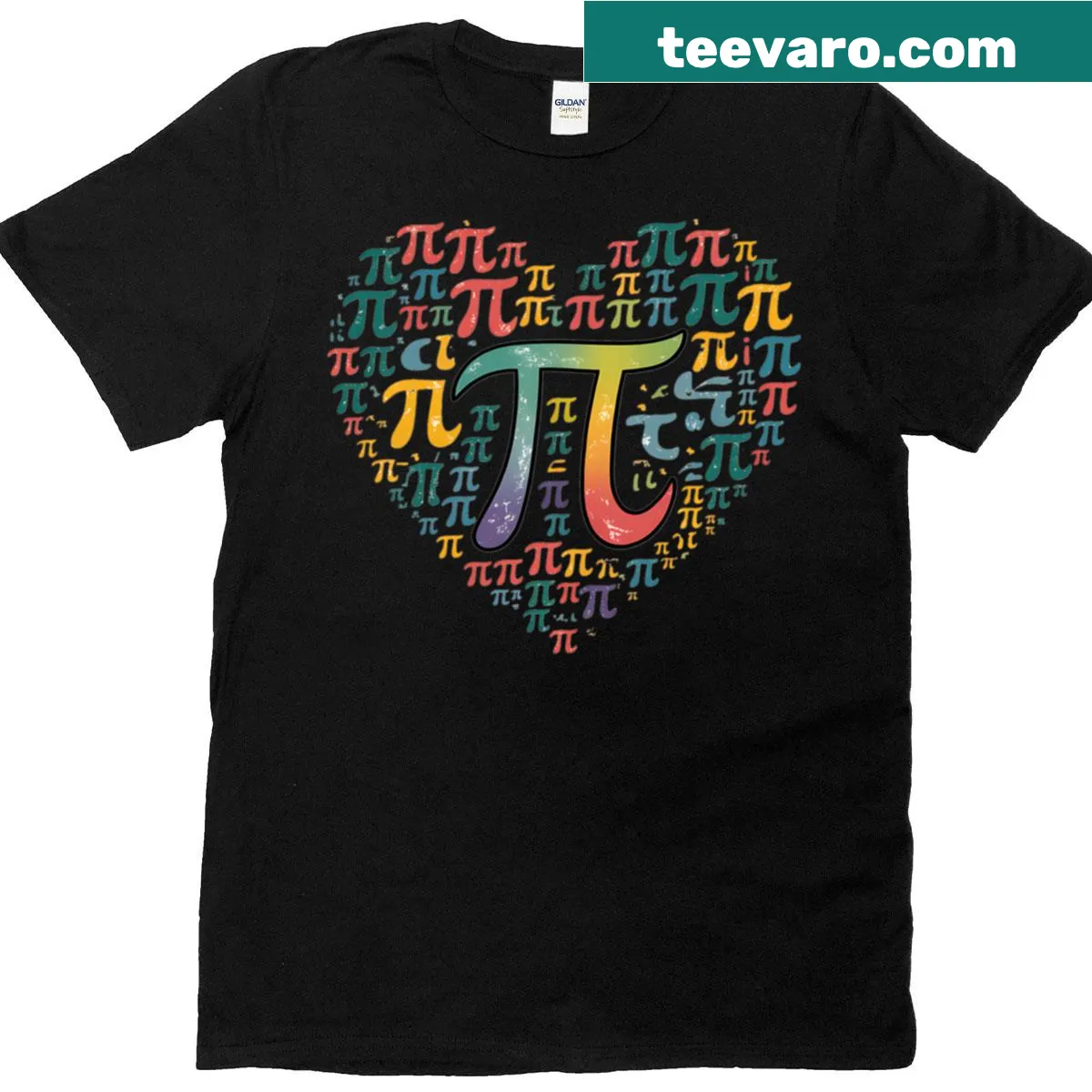 Pi Day T-shirt with rainbow heart and Pi symbol for LGBTQ+ pride. — on a men's t-shirt