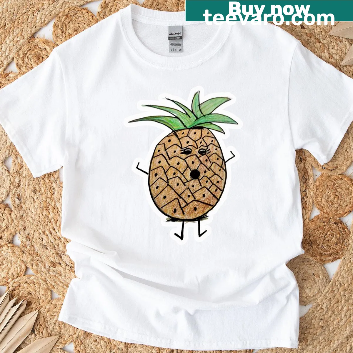 Whimsical cartoon pineapple graphic T-shirt — on a men's t-shirt