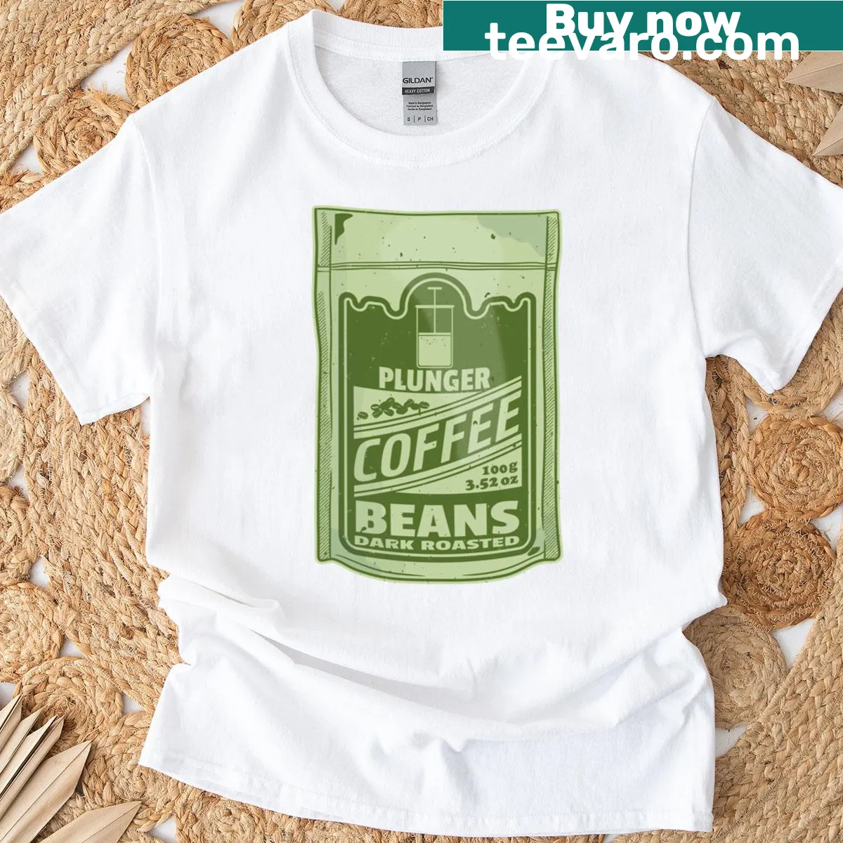 Witty t-shirt featuring playful coffee and plunger typography — on a men's t-shirt