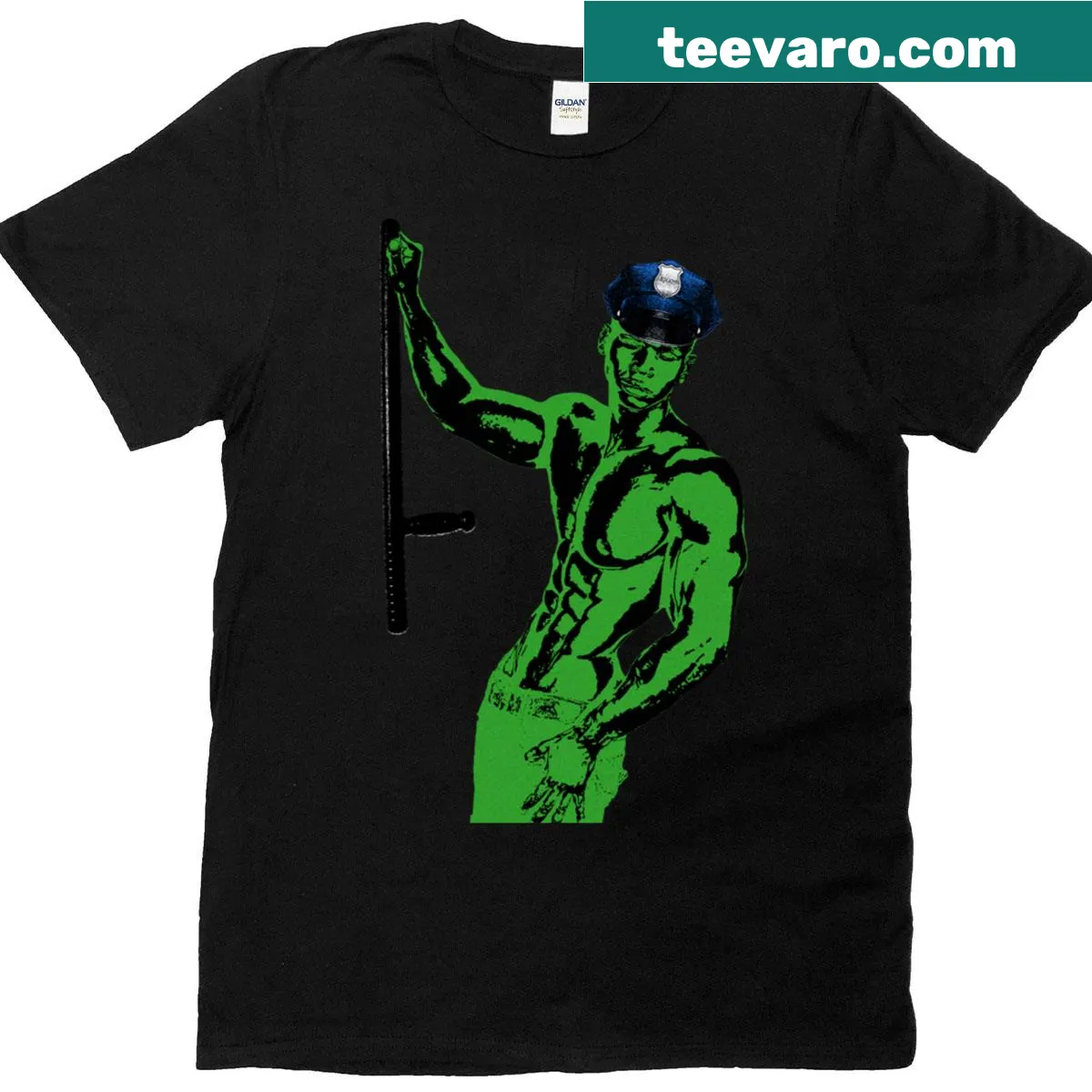 Bold typography on a t-shirt showing support for police — on a men's t-shirt