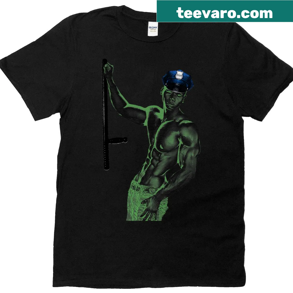 Supportive police-themed t-shirt with bold typography — on a men's t-shirt