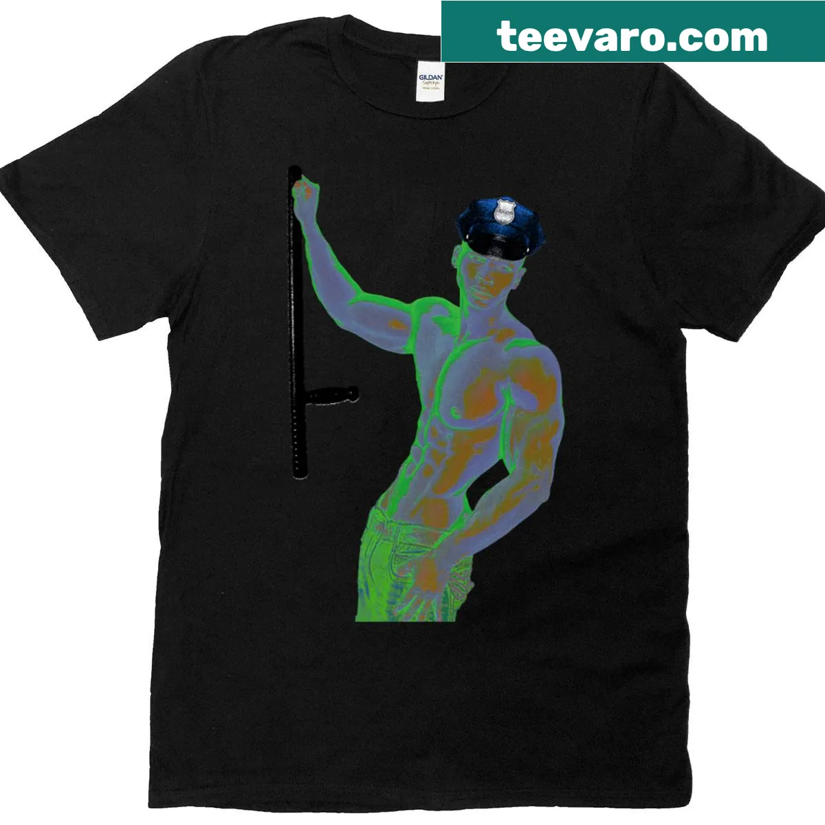 Bold police-themed t-shirt conveying support for officers — on a men's t-shirt