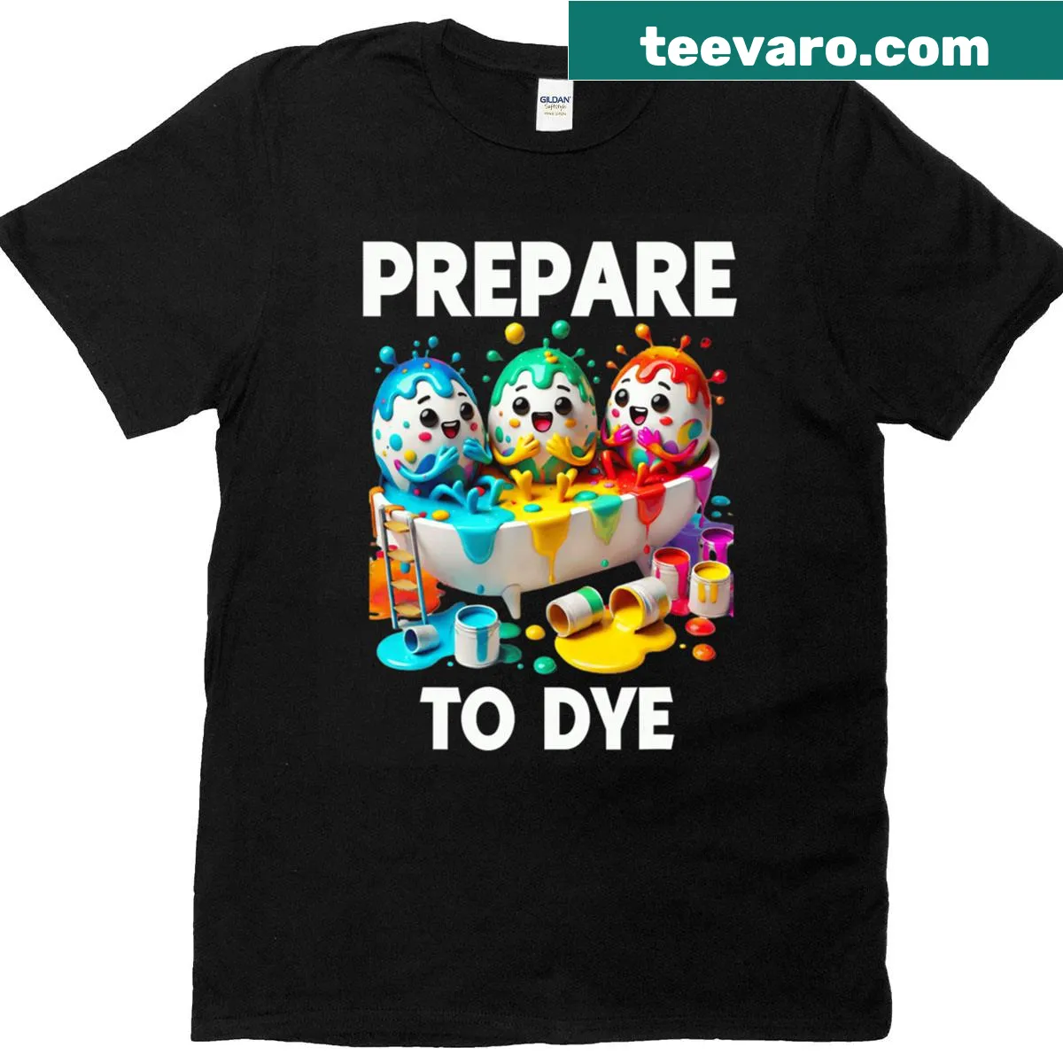 Funny Easter egg dyeing shirt with playful text and egg graphics — on a men's t-shirt