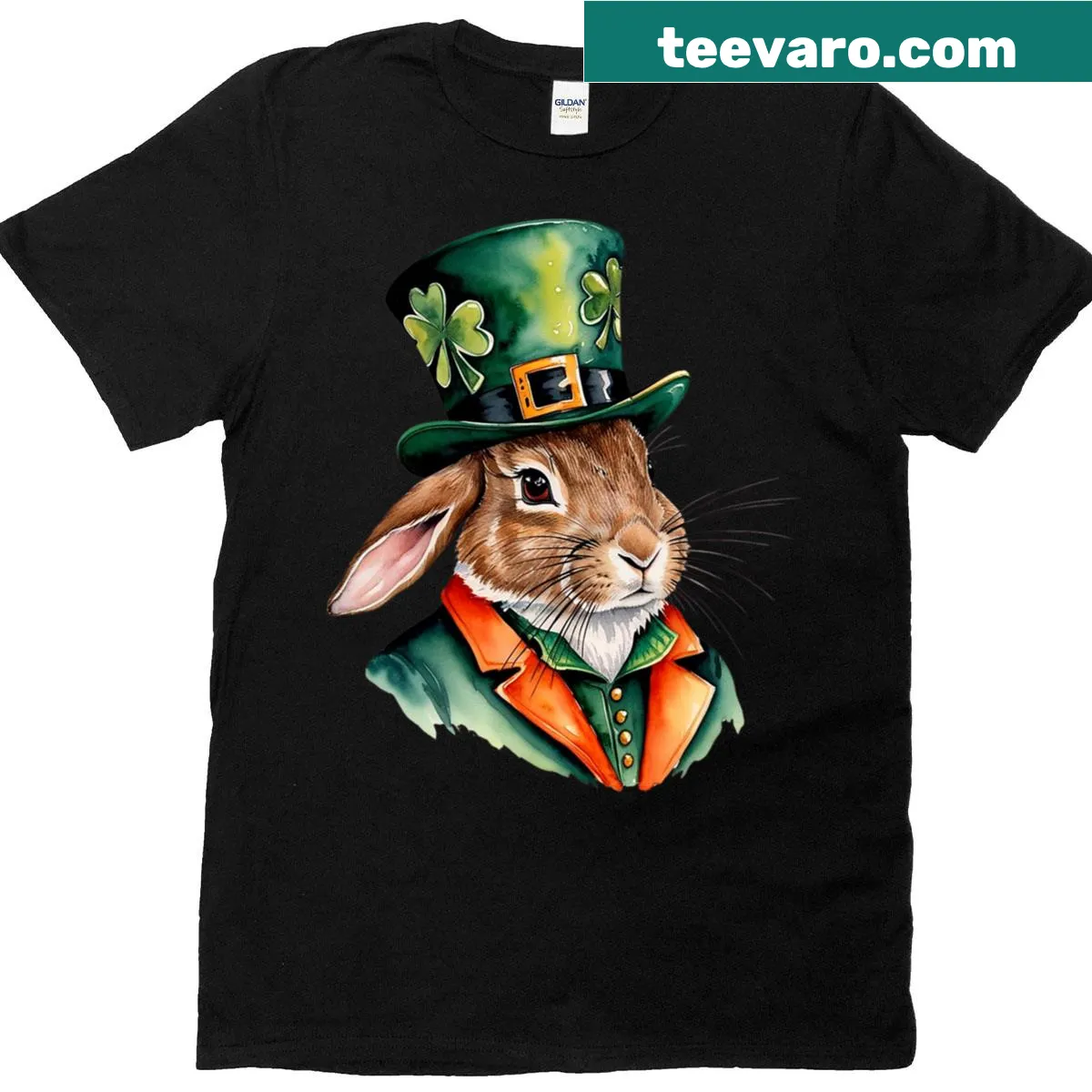 T-shirt featuring a cute rabbit with a leprechaun hat for St. Patrick's Day. — on a men's t-shirt