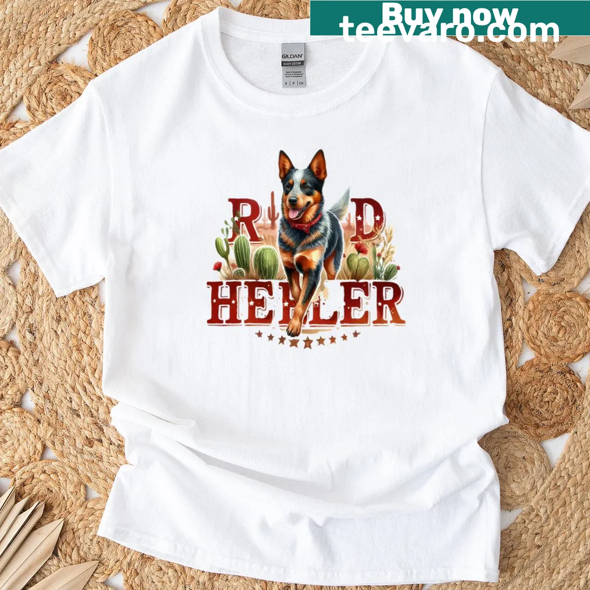 Illustration of a Red Heeler dog on a T-shirt — on a men's t-shirt