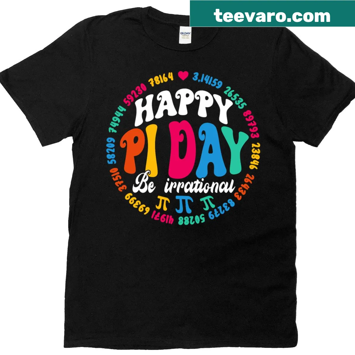Retro T-shirt celebrating Pi Day with fun graphics and typography — on a men's t-shirt