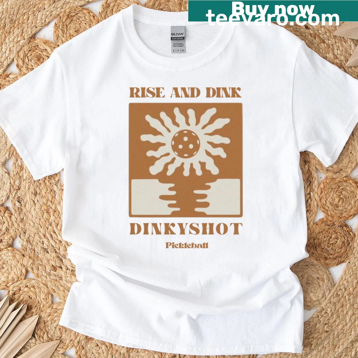 Playful T-shirt featuring 'Rise And Dink' related to pickleball — on a men's t-shirt
