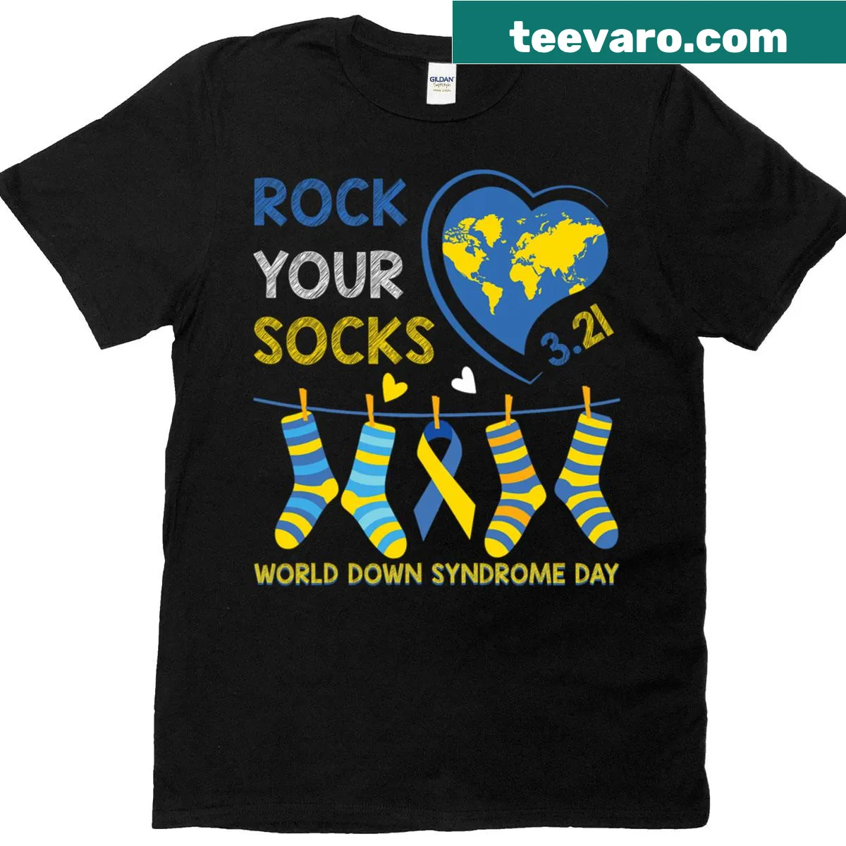 Kids T-shirt with 'Rock Your Socks' illustration for Down Syndrome awareness — on a men's t-shirt