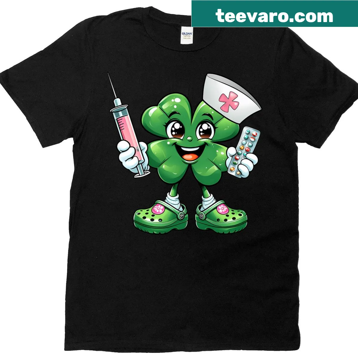 Nurse T-shirt with shamrock and St. Patrick's Day message — on a men's t-shirt