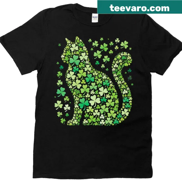Cute St. Patrick's Day kids t-shirt with shamrock cat graphic