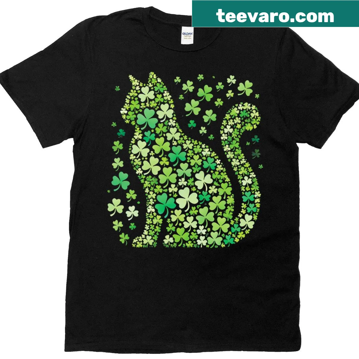 Cute St. Patrick's Day kids t-shirt with shamrock cat graphic — on a men's t-shirt