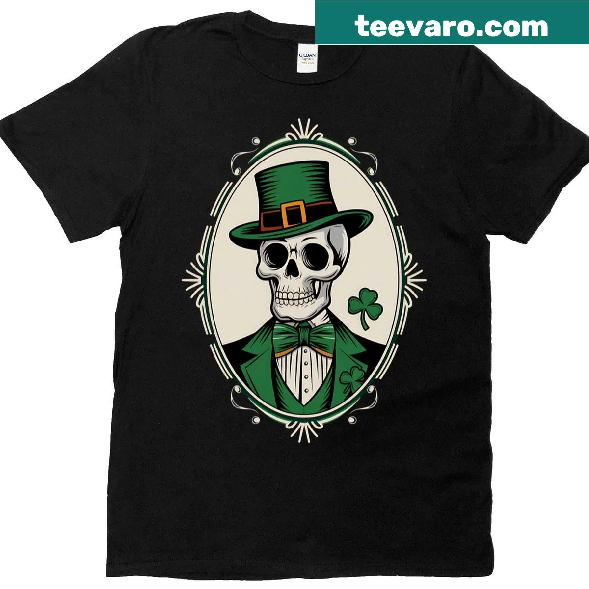 Skull skeleton and leprechaun design for St. Patrick's Day — on a men's t-shirt