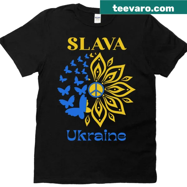 T-shirt featuring sunflowers and the Ukrainian flag design
