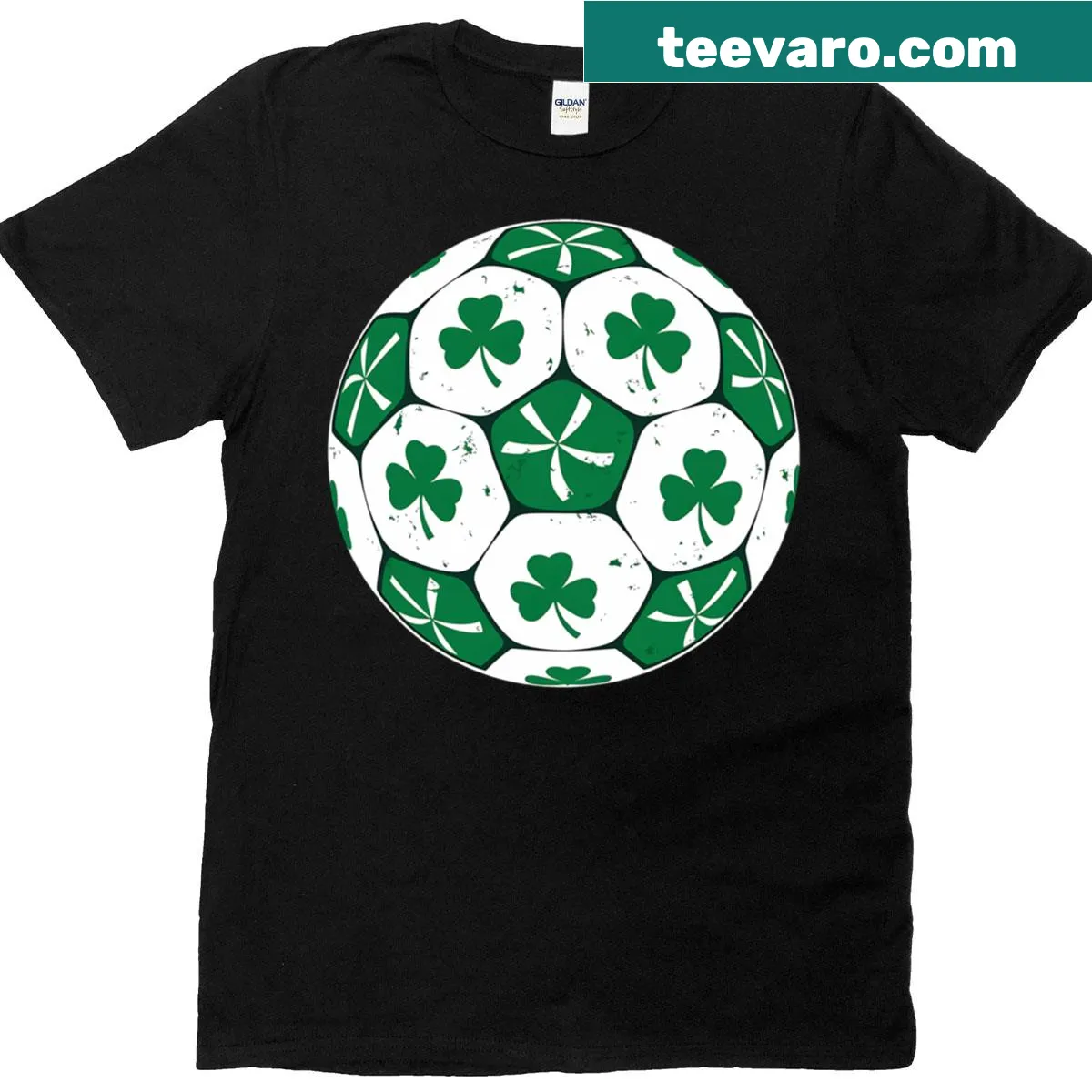 Soccer ball and shamrock design on t-shirt — on a men's t-shirt