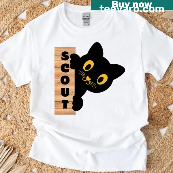Cartoon T-shirt featuring a spy cat in action