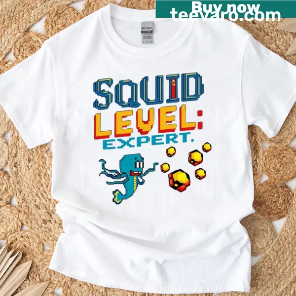 Retro gaming T-shirt featuring a pixel art squid character