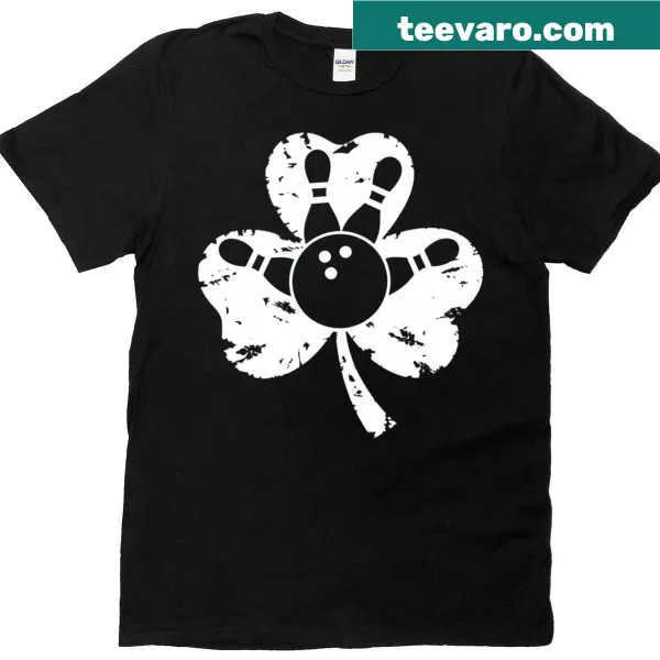 Shamrock-themed St. Patrick's Day bowling T-shirt with bowling graphics