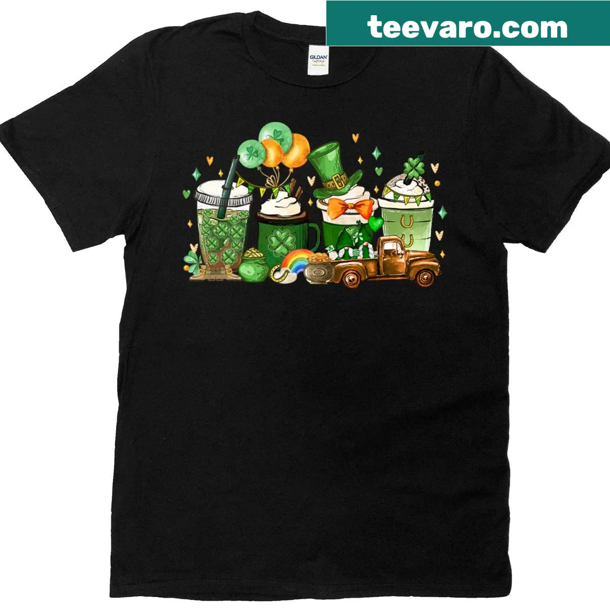 Shamrock-themed t-shirt for coffee lovers celebrating St. Patrick's Day — on a men's t-shirt