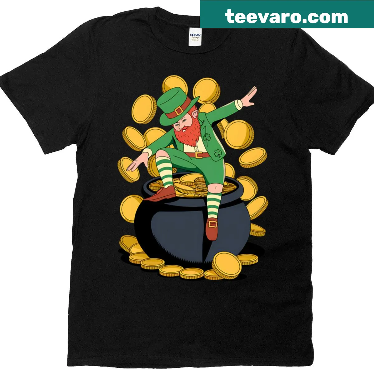Dabbing leprechaun graphic on a playful St. Patrick's Day t-shirt — on a men's t-shirt