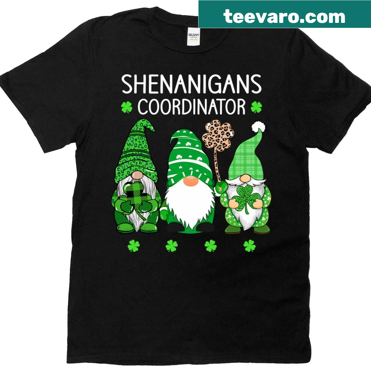 Playful gnomes and shamrocks design for St. Patrick's Day. — on a men's t-shirt