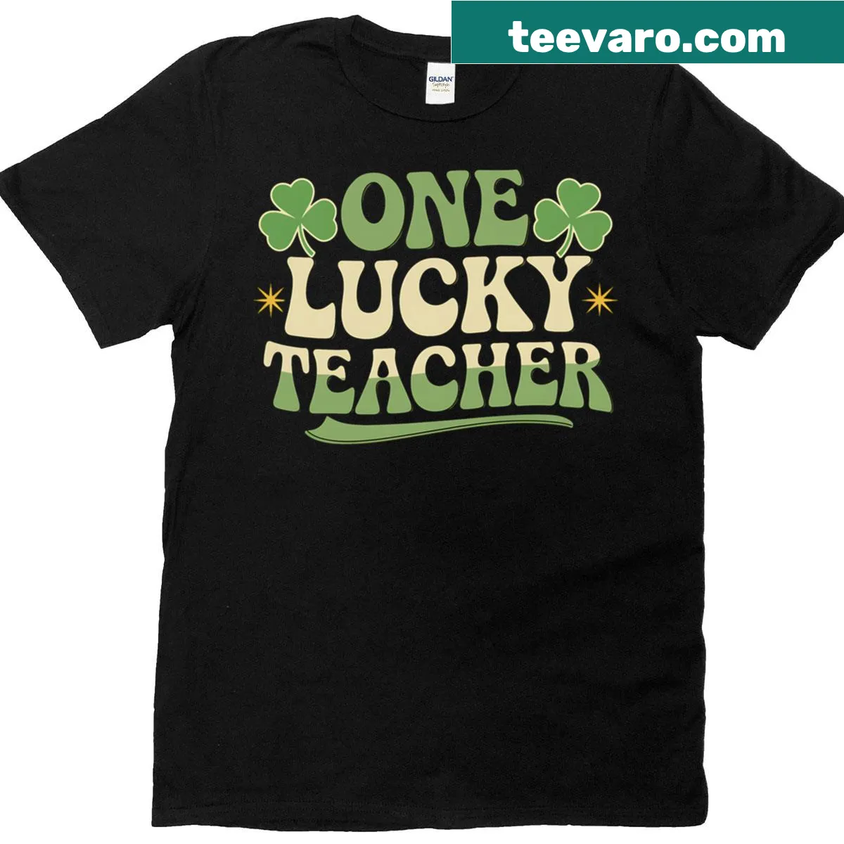 Retro St. Patrick's Day t-shirt for teachers with 'One Lucky Teacher' text — on a men's t-shirt
