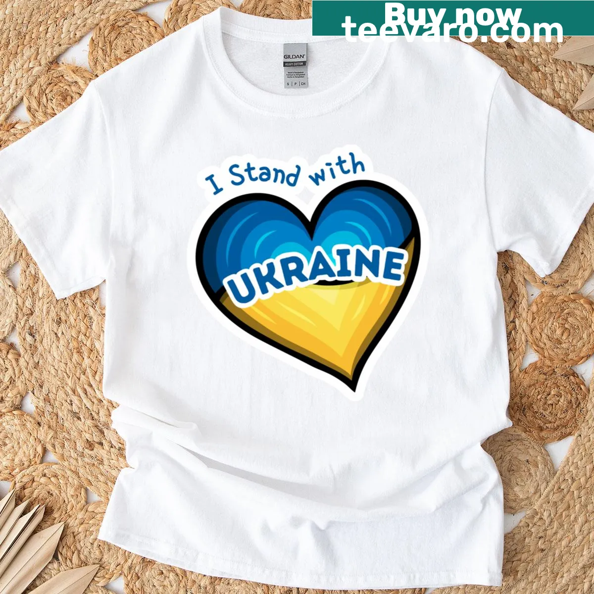 Text design stating 'Stand With Ukraine' for patriotic support. — on a men's t-shirt