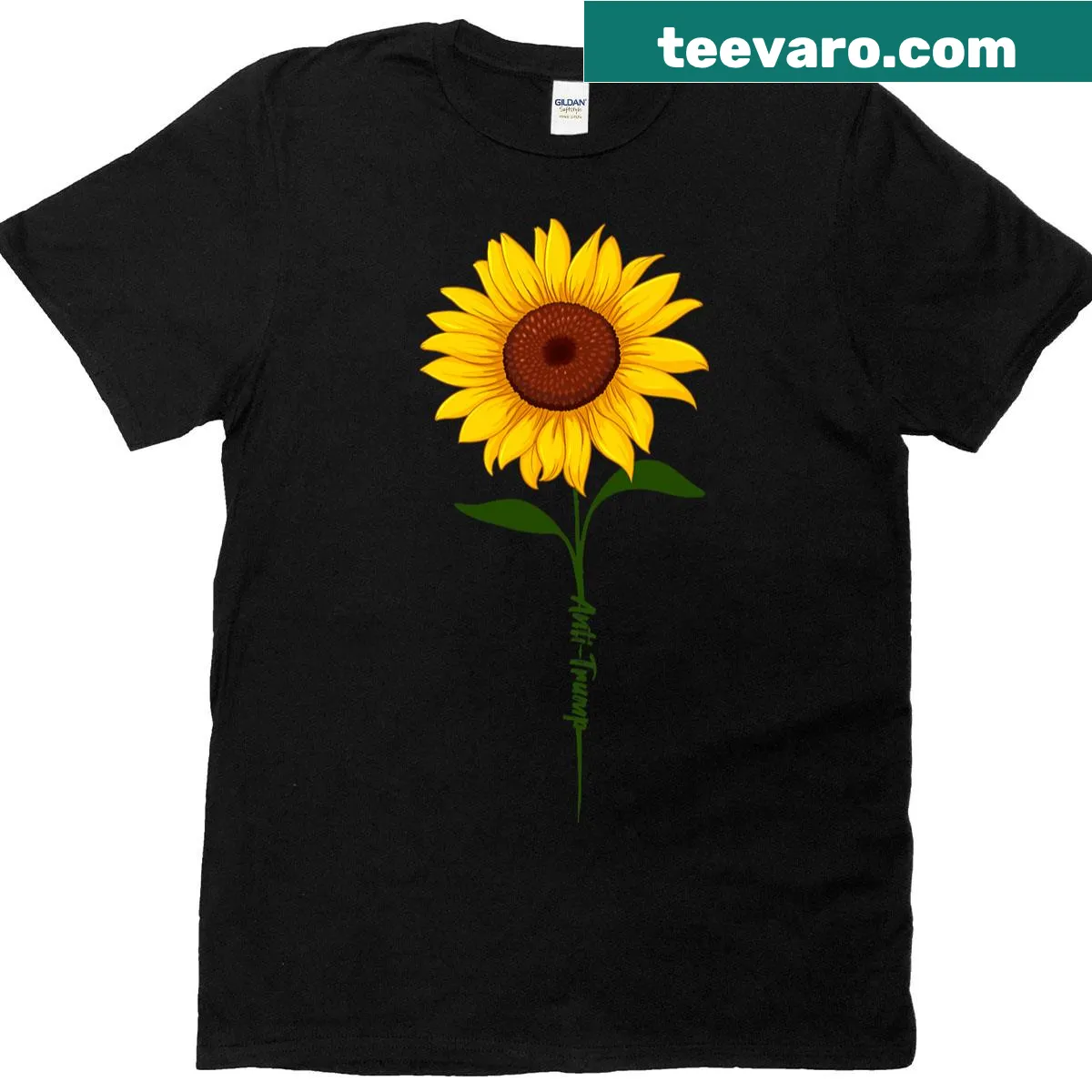 Sunflower graphic with anti-Trump message in subtle typography. — on a men's t-shirt