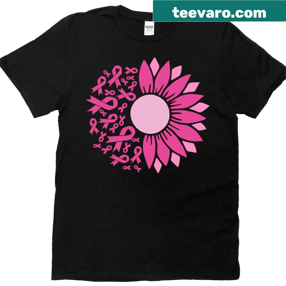 Sunflower design for breast cancer awareness and support. — on a men's t-shirt