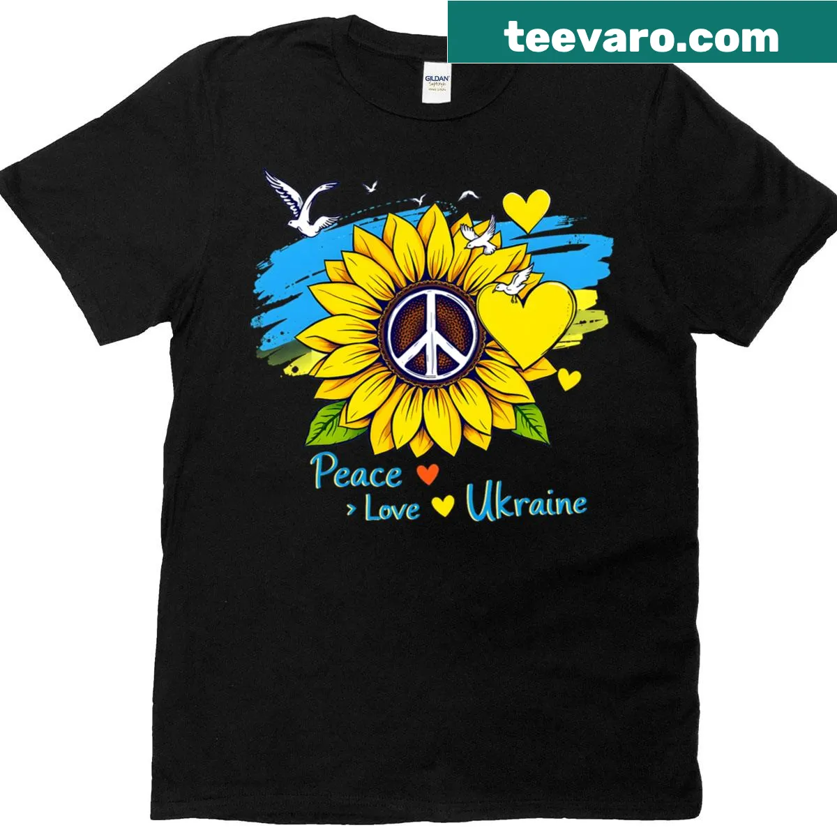 Sunflower and Ukraine flag map design for support and love. — on a men's t-shirt