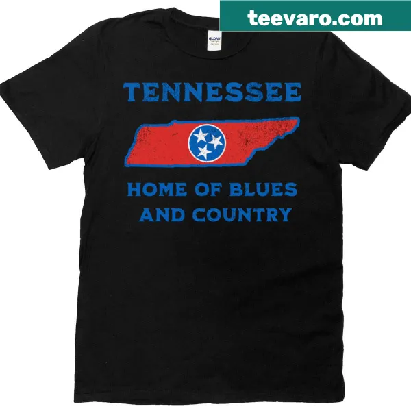Tennessee Home Of Blues And Country T-shirt with bold typography
