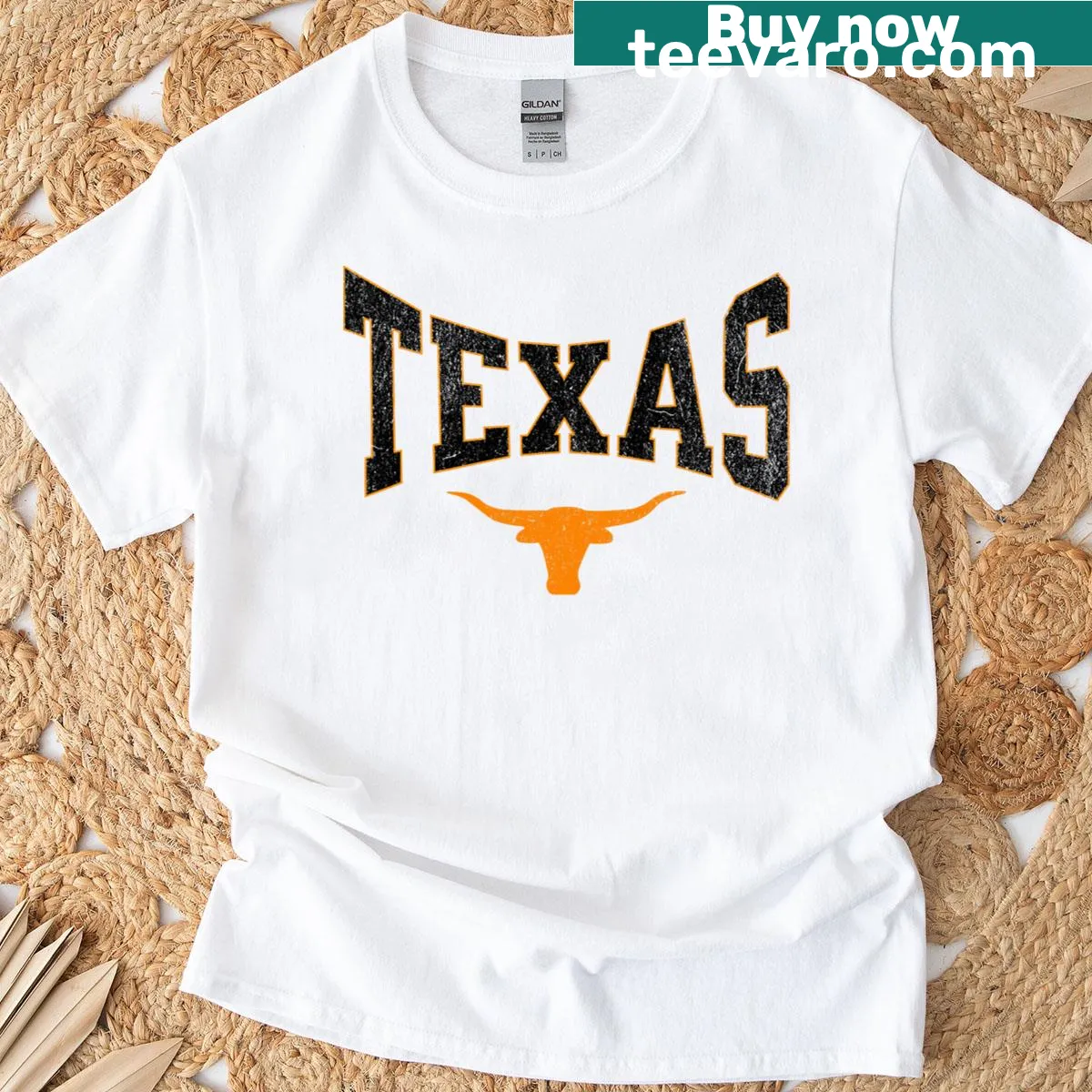 Texas graphic T-shirt with playful typography celebrating Texas culture — on a men's t-shirt