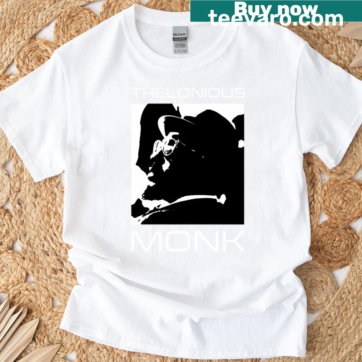 T-shirt featuring a graphic honoring Thelonious Monk — on a men's t-shirt