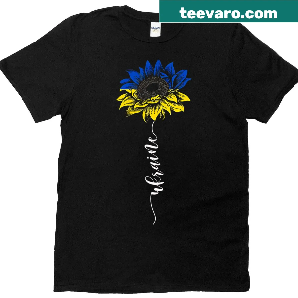Vintage-style T-shirt with Ukraine flag and sunflower — on a men's t-shirt