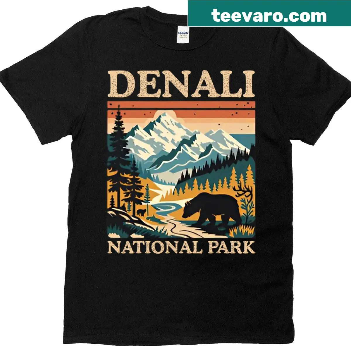 Retro T-shirt featuring Mount Denali National Park — on a men's t-shirt