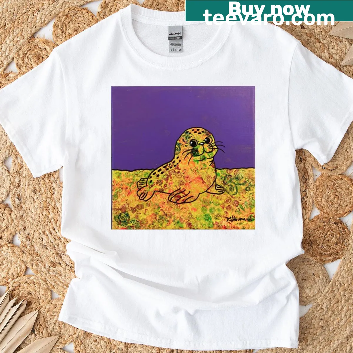 Whimsical cartoon baby seal design on a T-shirt for animal lovers. — on a men's t-shirt
