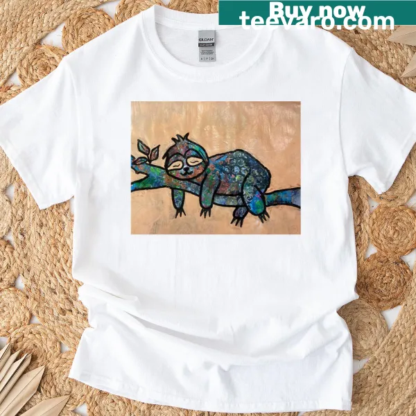 Cartoon sleeping sloth graphic T-shirt for kids