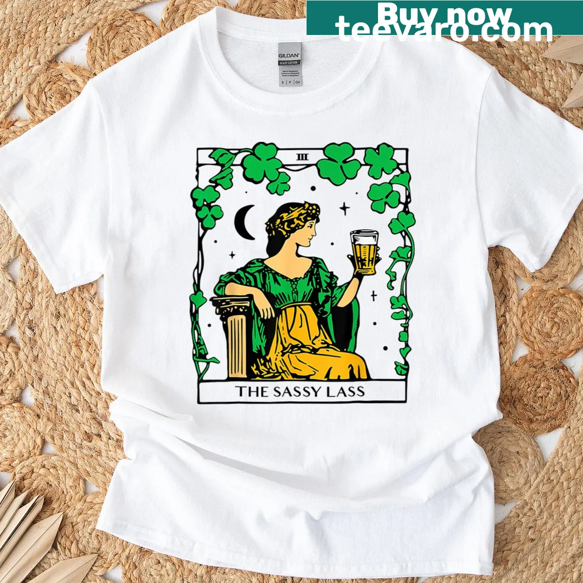 Sassy lass tarot card design T-shirt for St. Patrick's Day — on a men's t-shirt