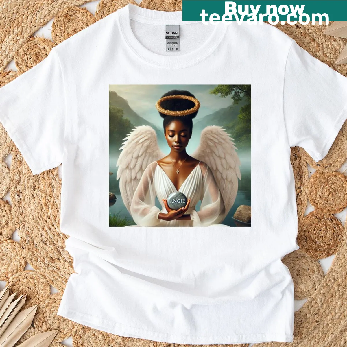 Tribute graphic honoring Angie Stone on T-shirt — on a men's t-shirt