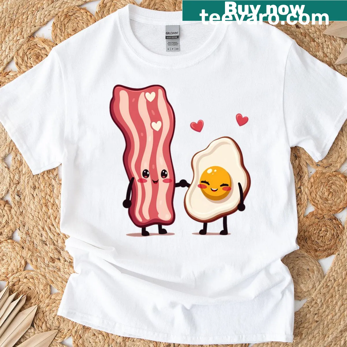 T-shirt featuring a playful bacon and egg design with fun lettering — on a men's t-shirt