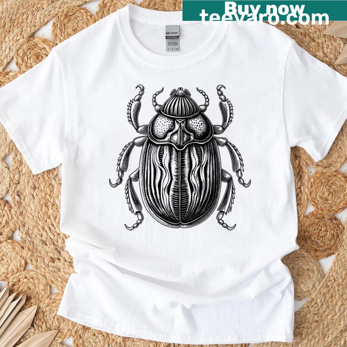 Illustrative beetle t-shirt design for nature lovers — on a men's t-shirt