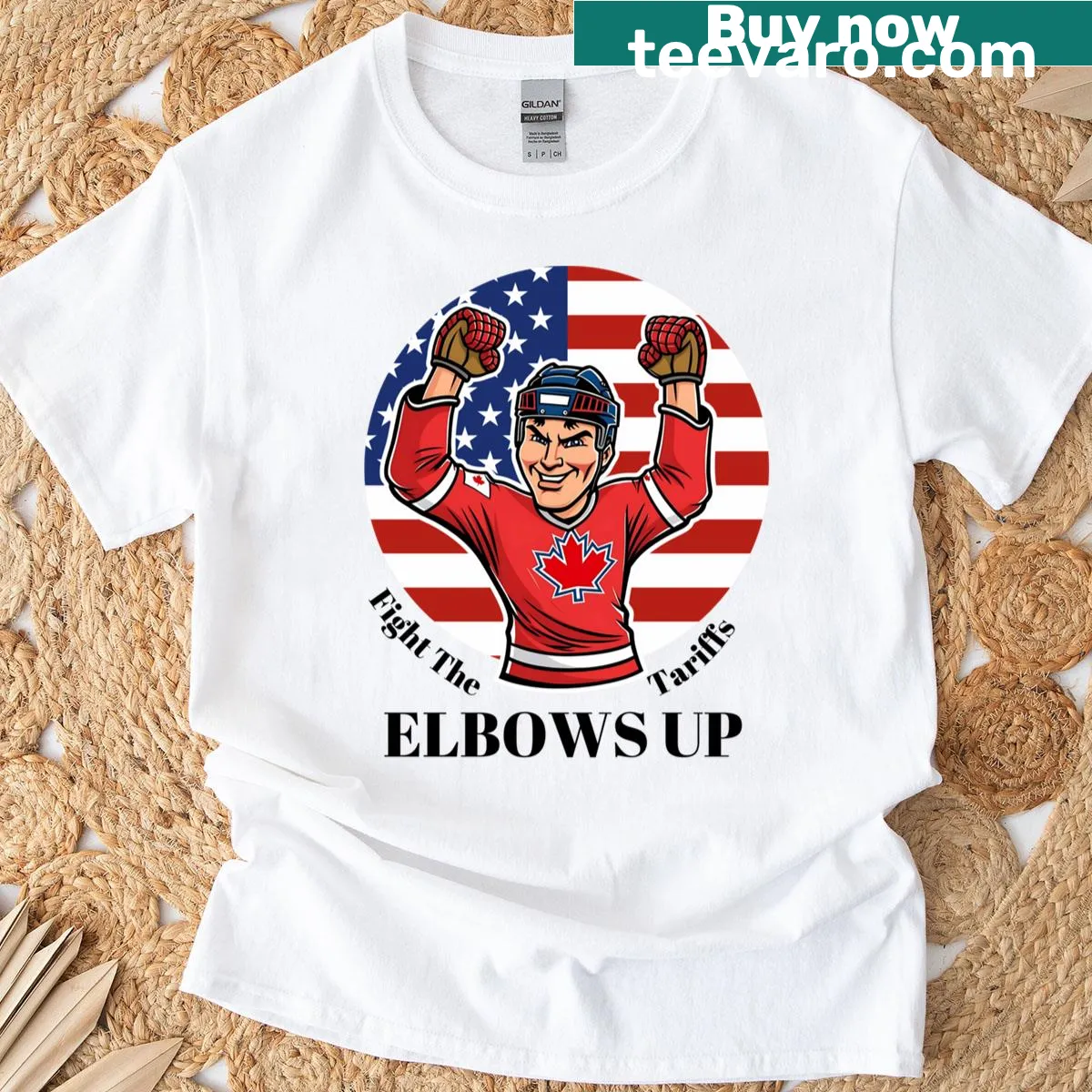 T-shirt with Classic Canada USA Tariff Fight graphic — on a men's t-shirt