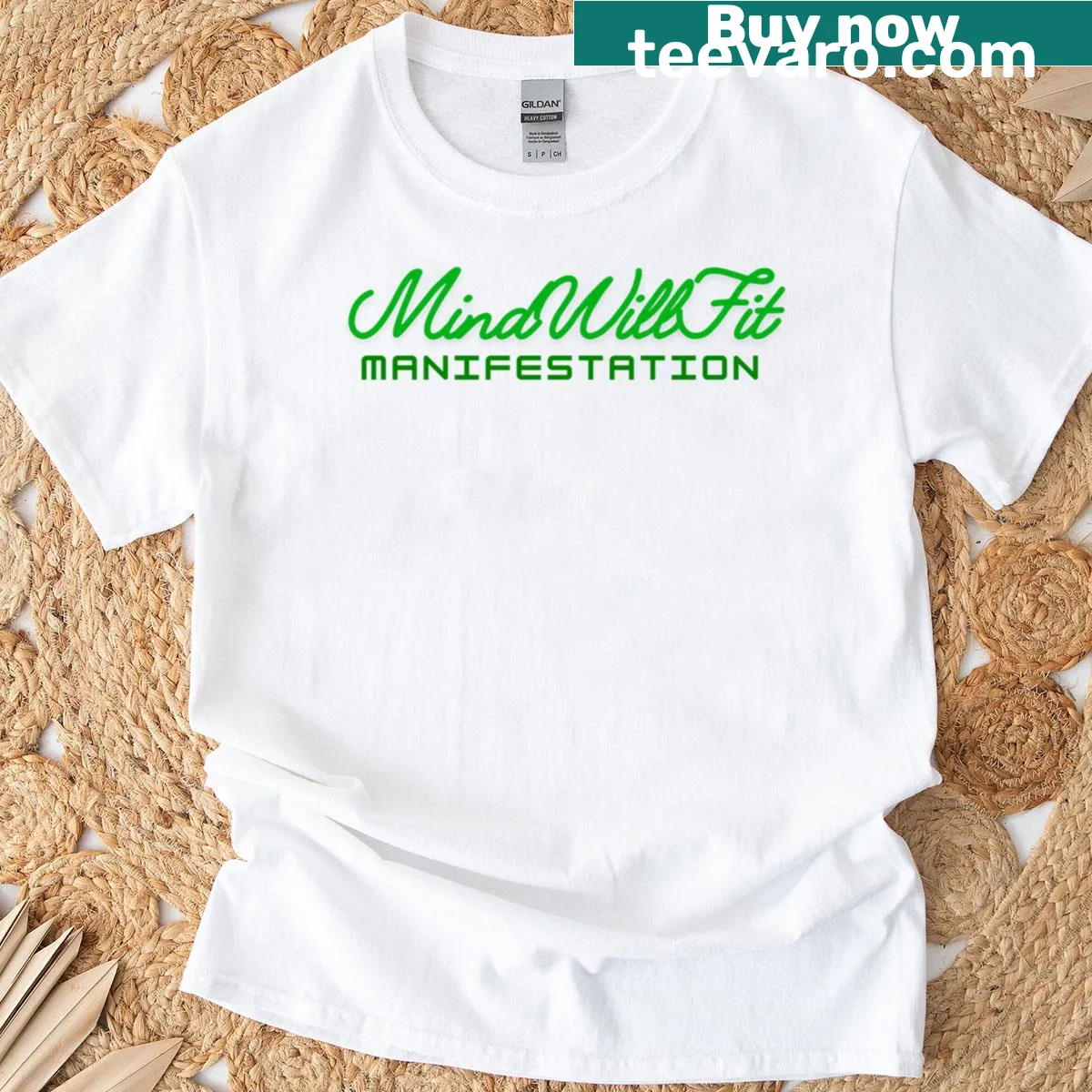 Cursive Mindwillfit Manifestation t-shirt with inspirational text — on a men's t-shirt
