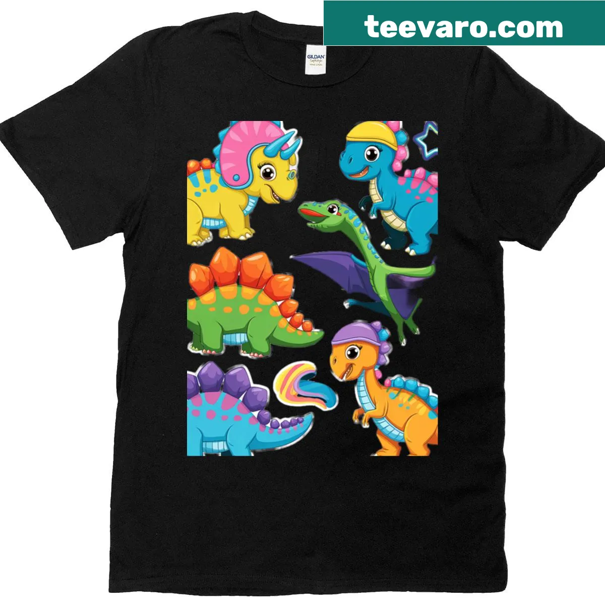 Cute baby dinosaurs collage graphic on a T-shirt — on a men's t-shirt
