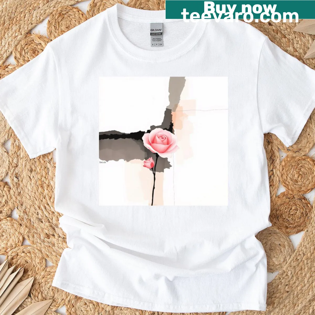 Minimalist shirt with delicate rose design and abstract accents — on a men's t-shirt