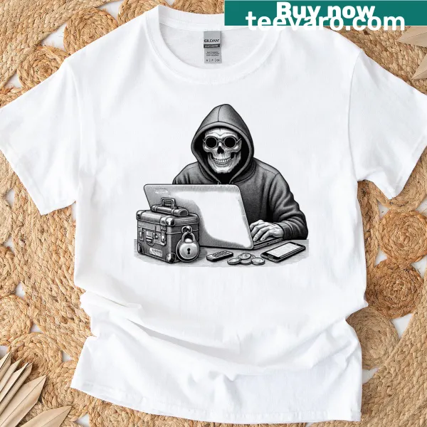 Edgy T-shirt for hackers featuring 'Masked Hacker At Work'
