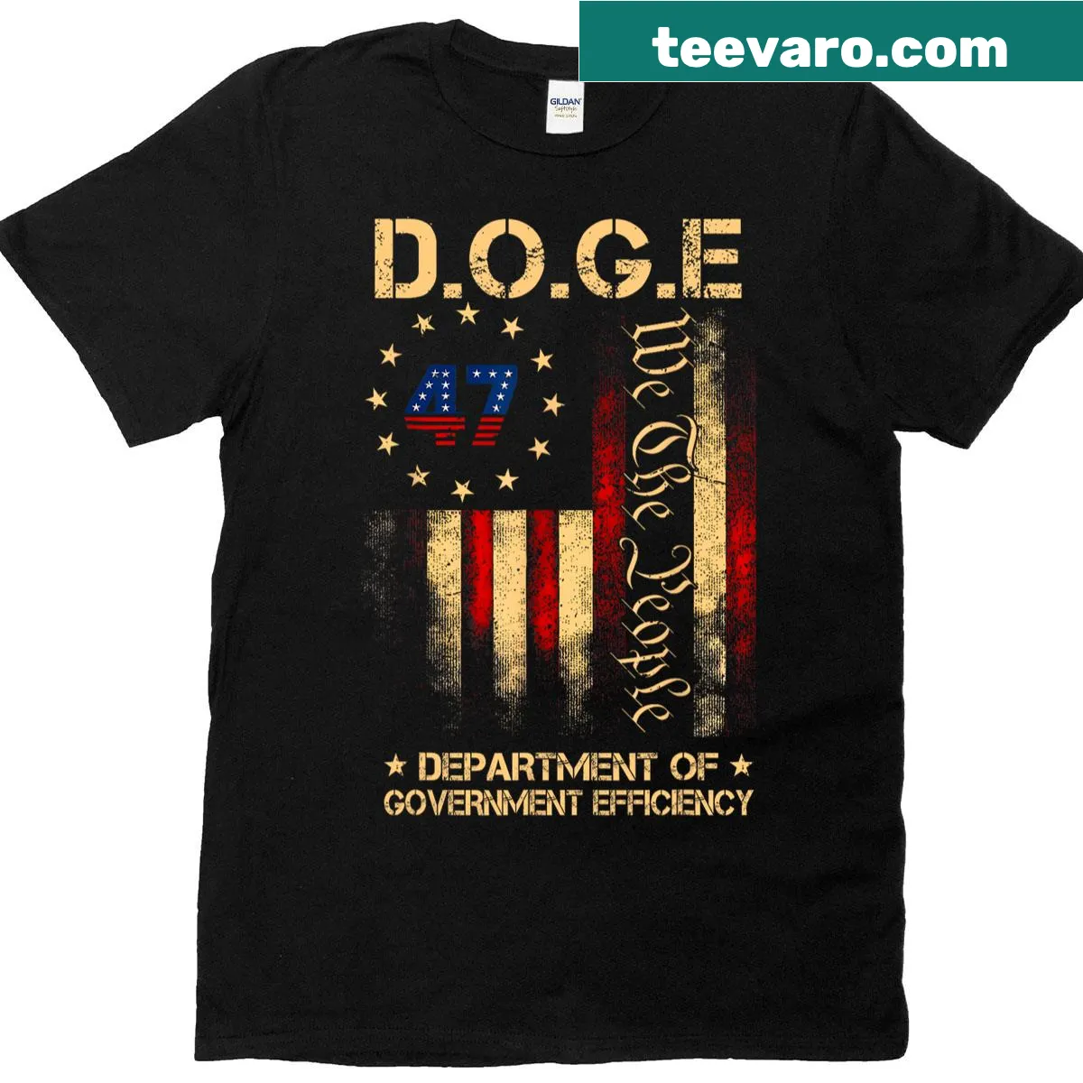 Doge meme graphic on Department Of Government Efficiency t-shirt — on a men's t-shirt