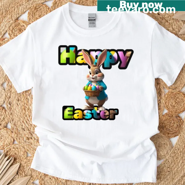 T-shirt featuring an elegant Easter bunny in a blue jacket