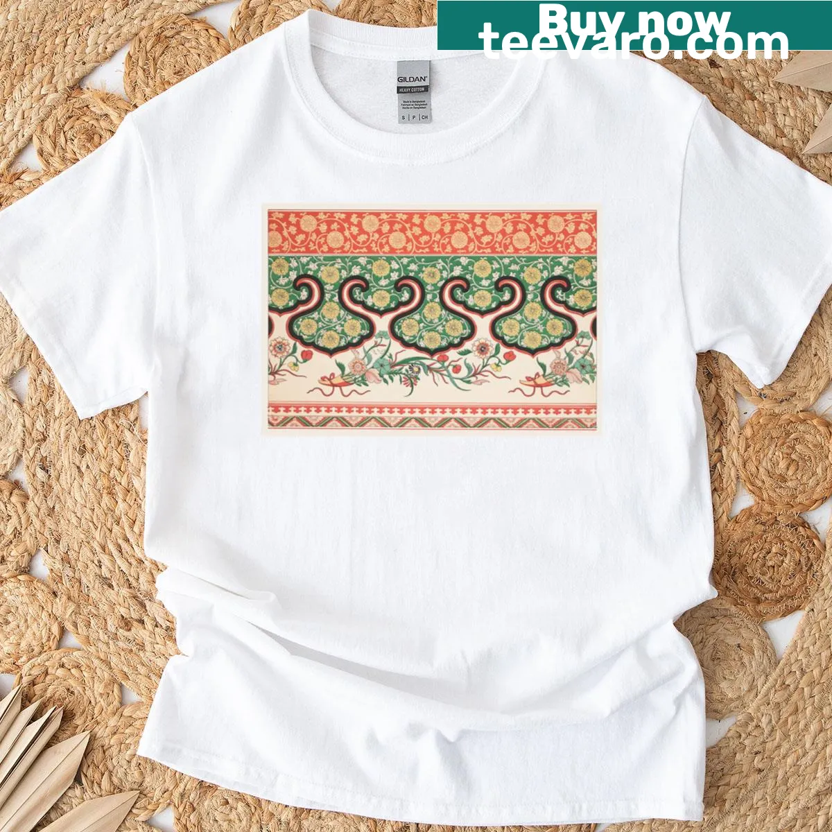 Vintage distressed graphic featuring Chinese ornament patterns — on a men's t-shirt