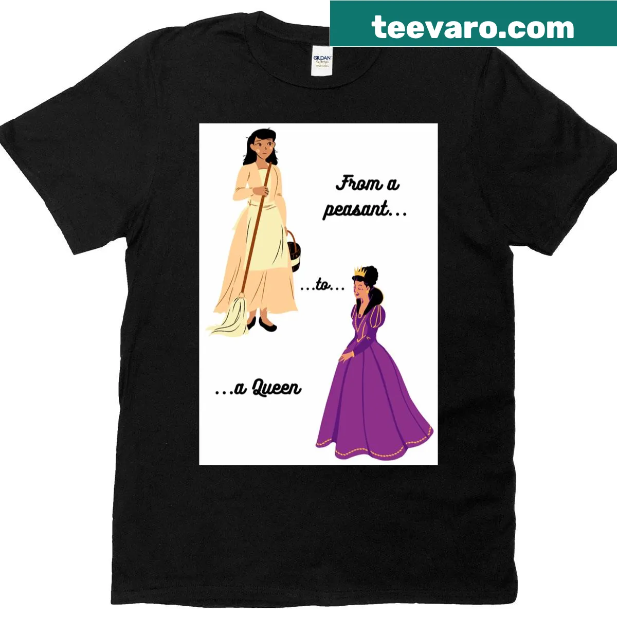 Inspirational T-shirt with the phrase about growth from peasant to queen. — on a men's t-shirt