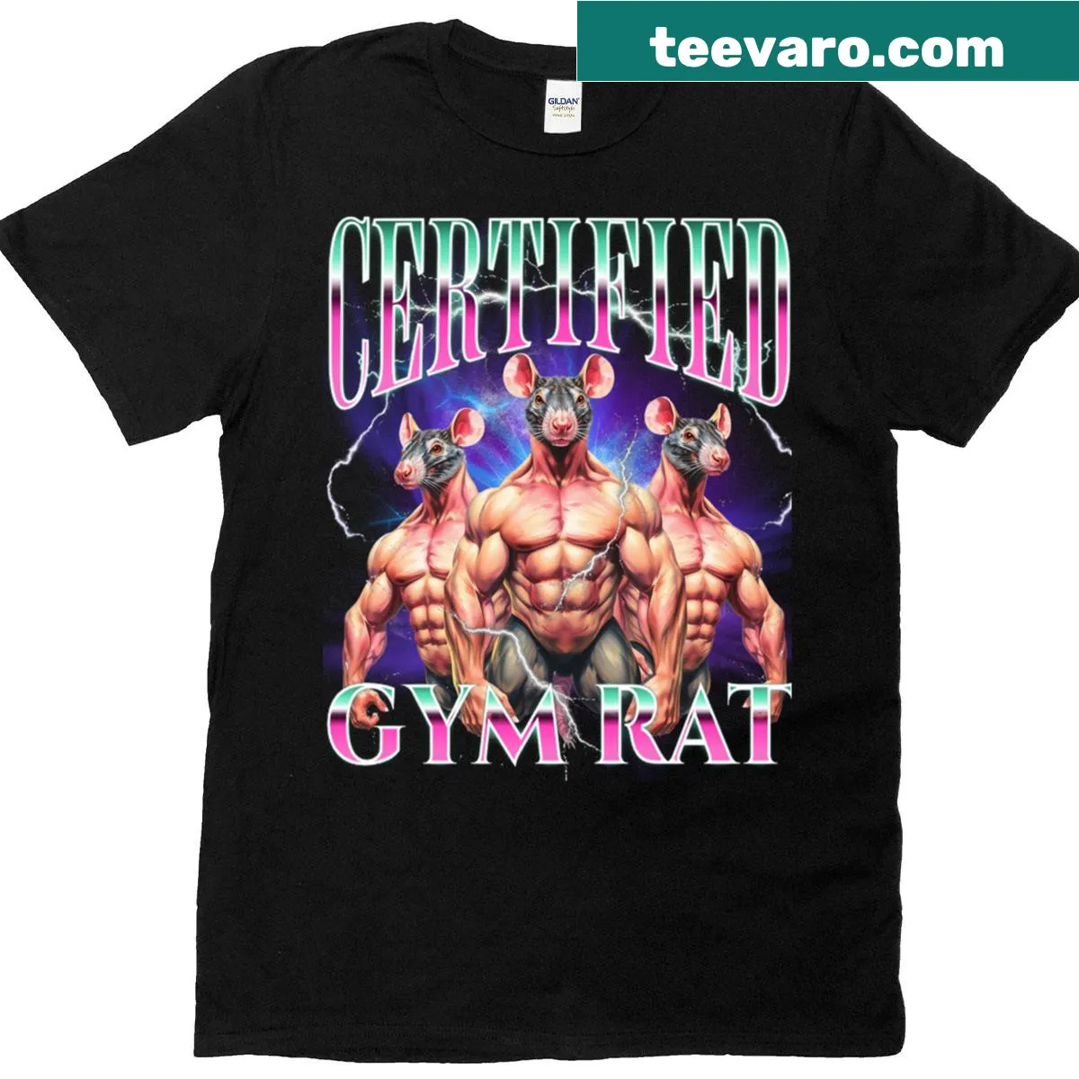 Amusing T-shirt stating 'Certified Gym Rat' in bold letters — on a men's t-shirt